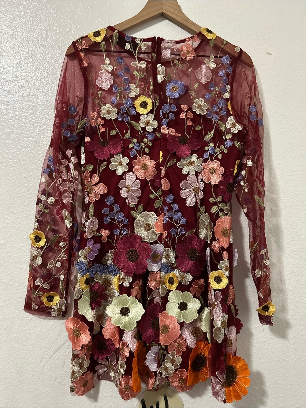 VICI Meliora Floral Applique Mini Burgandy Dress size large - Picture 6 of 7